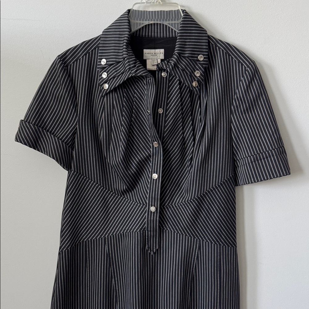 Karen Millen Black and White Pinstripe Midi Dress - Picture 3 of 10